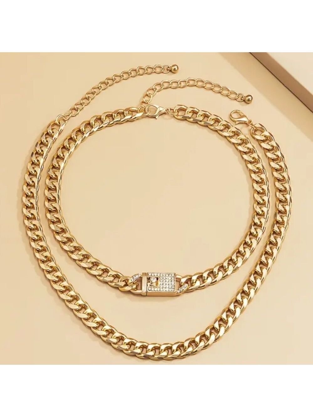 Chunky Chain Necklace Set Rhinestone Inlaid - Picture 3 of 8